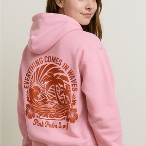 Pink Hoodie with Orange Graphic